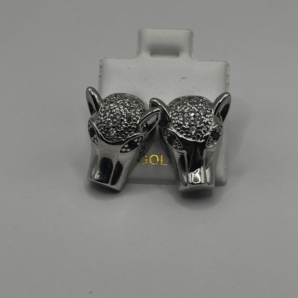 18K Gold Filled CZ Jaguar Panther Head Stud Earrings Green White